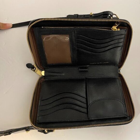 Lauren Ralph Lauren (LRL)Black Leather Women's Crossbody Wallet Clutch Small - Picture 9 of 16